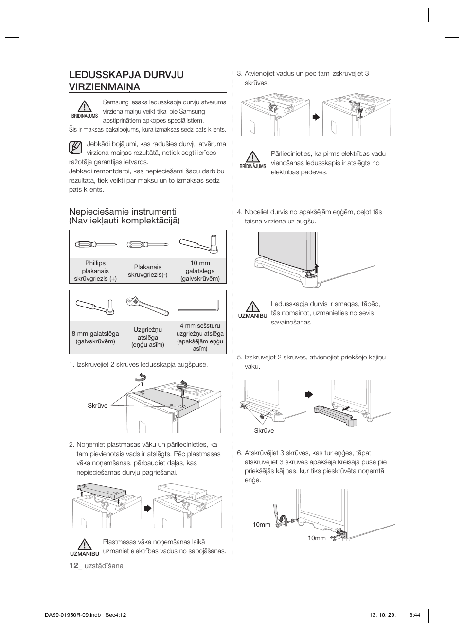 Ledusskapja durvju virzienmaiņa | Samsung RR82PHIS User Manual | Page 188 / 200