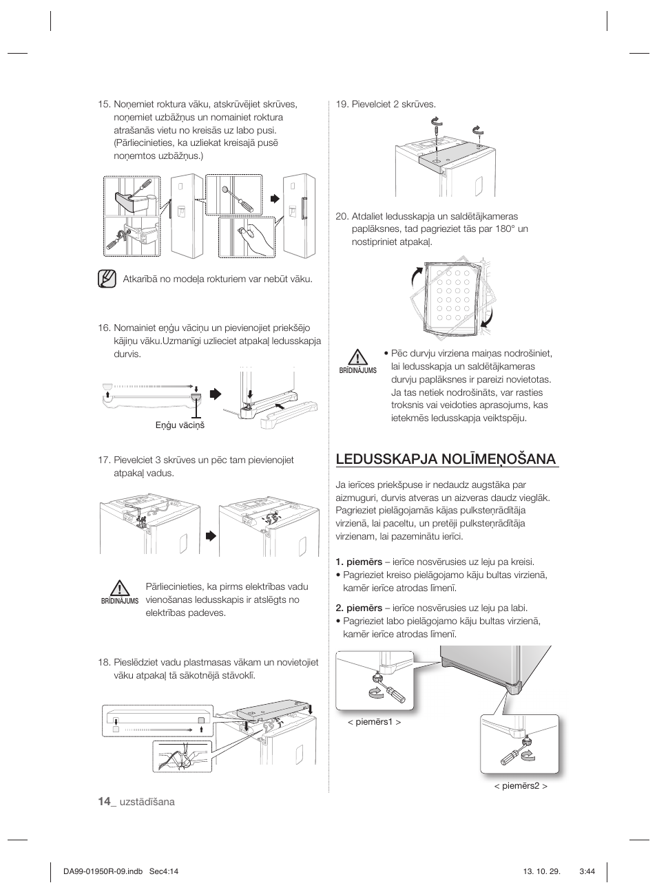 Ledusskapja nolīmeņošana | Samsung RR82PHIS User Manual | Page 190 / 200