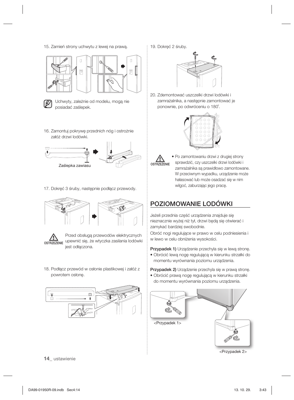 Poziomowanie lodówki | Samsung RR82PHIS User Manual | Page 36 / 200