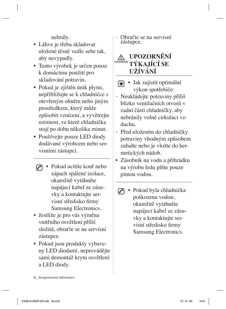 Upozornění týkající se užívání | Samsung RR82PHIS User Manual | Page 72 / 200