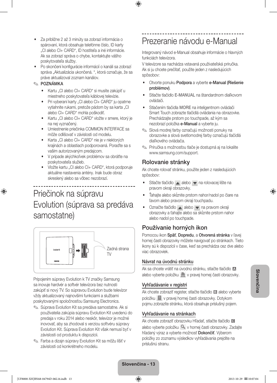 Prezeranie návodu e-manual, Rolovanie stránky, Používanie horných ikon | Samsung UE75F8000ST User Manual | Page 181 / 385