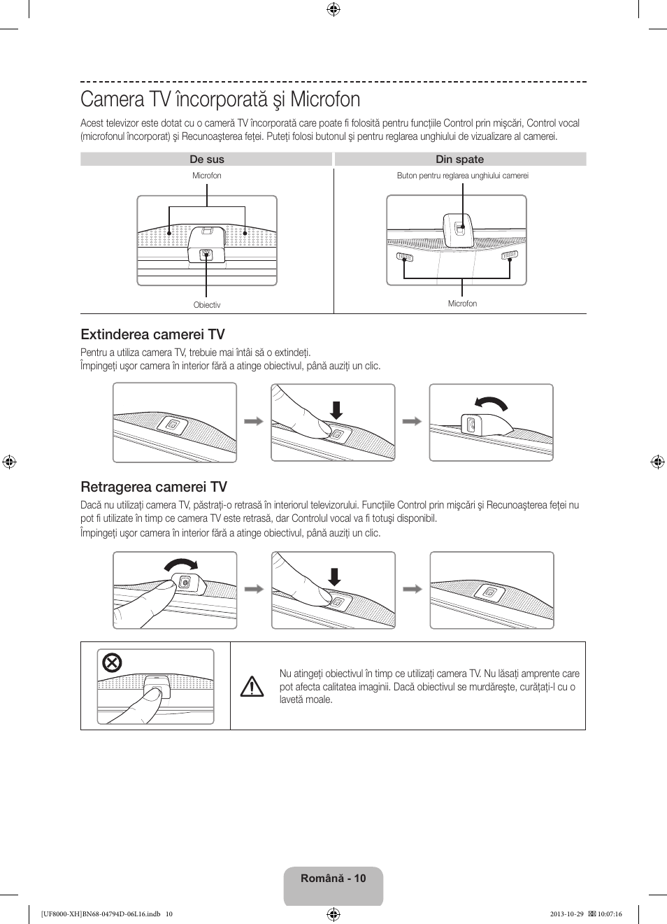 Camera tv încorporată şi microfon, 경고 주의 경고 주의 | Samsung UE75F8000ST User Manual | Page 202 / 385