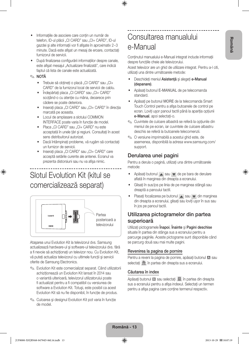 Consultarea manualului e-manual, Derularea unei pagini, Utilizarea pictogramelor din partea superioară | Samsung UE75F8000ST User Manual | Page 205 / 385