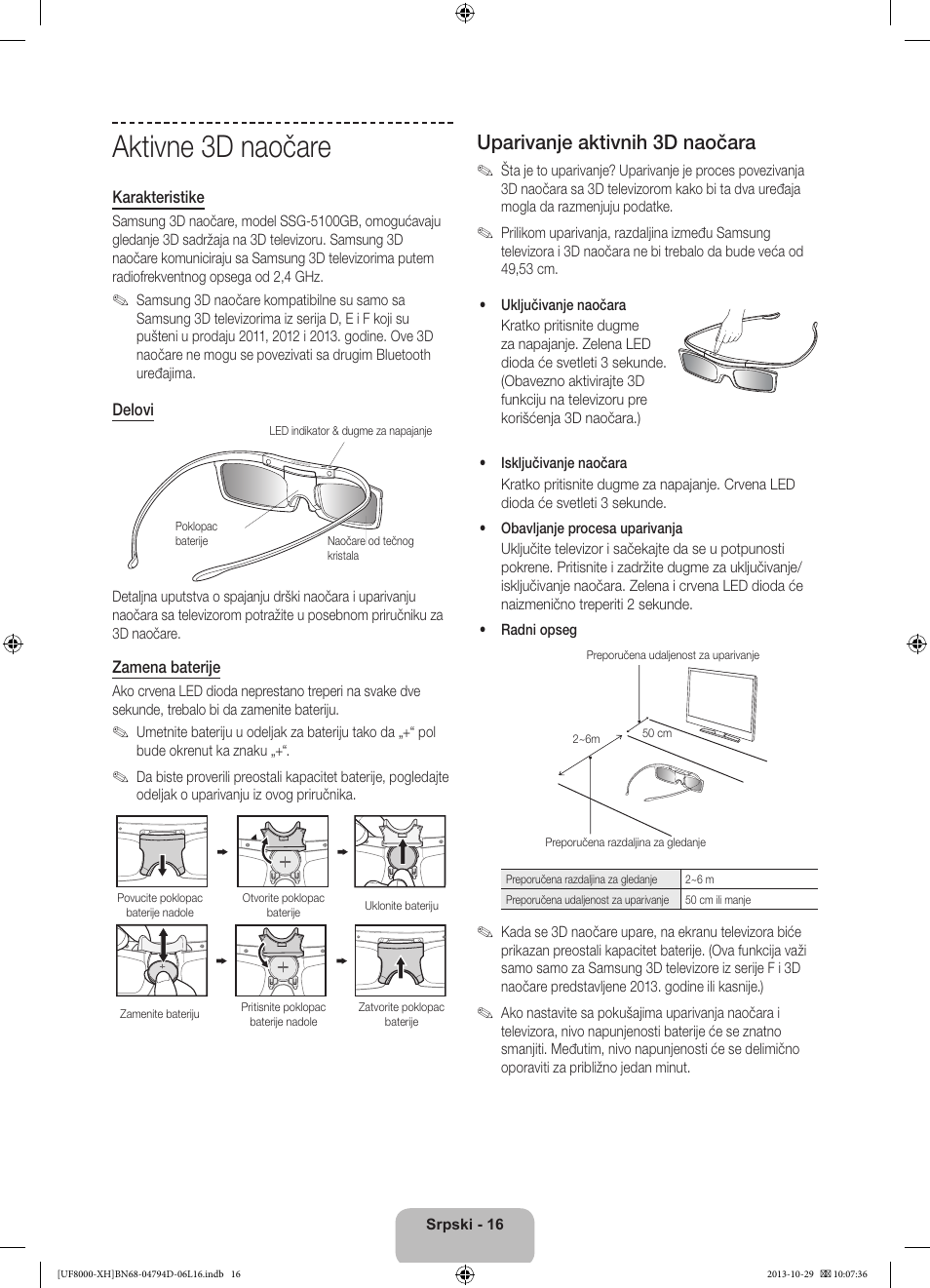 Aktivne 3d naočare, Uparivanje aktivnih 3d naočara | Samsung UE75F8000ST User Manual | Page 232 / 385