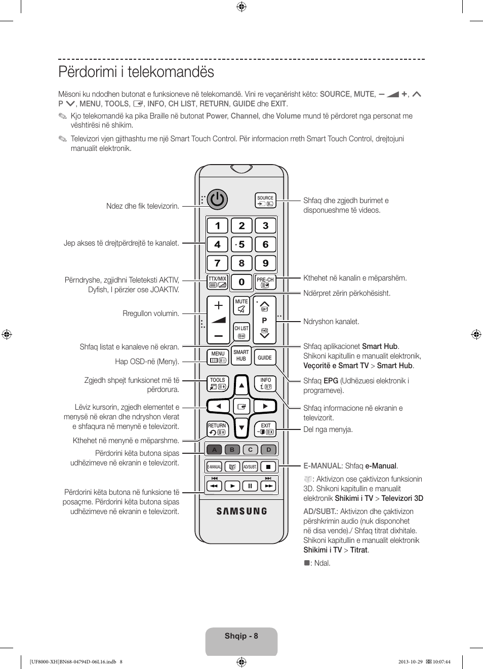 Përdorimi i telekomandës | Samsung UE75F8000ST User Manual | Page 248 / 385