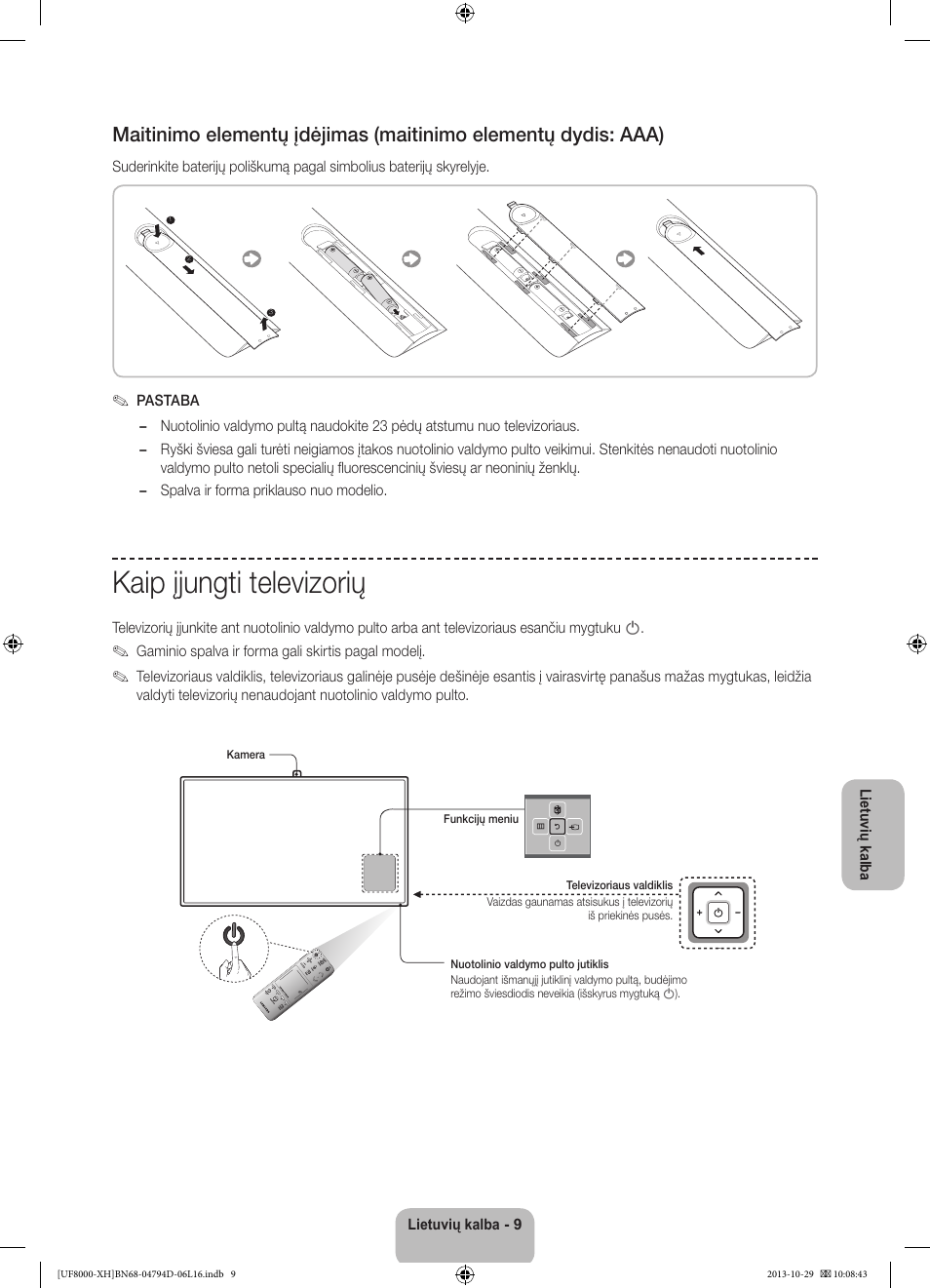 Kaip įjungti televizorių | Samsung UE75F8000ST User Manual | Page 345 / 385