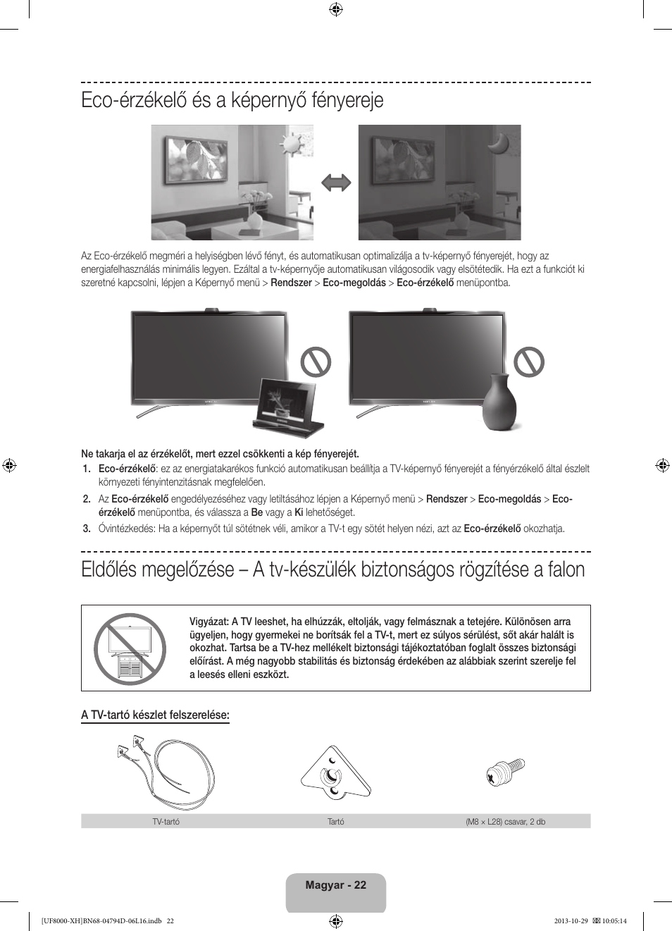 Eco-érzékelő és a képernyő fényereje | Samsung UE75F8000ST User Manual | Page 46 / 385