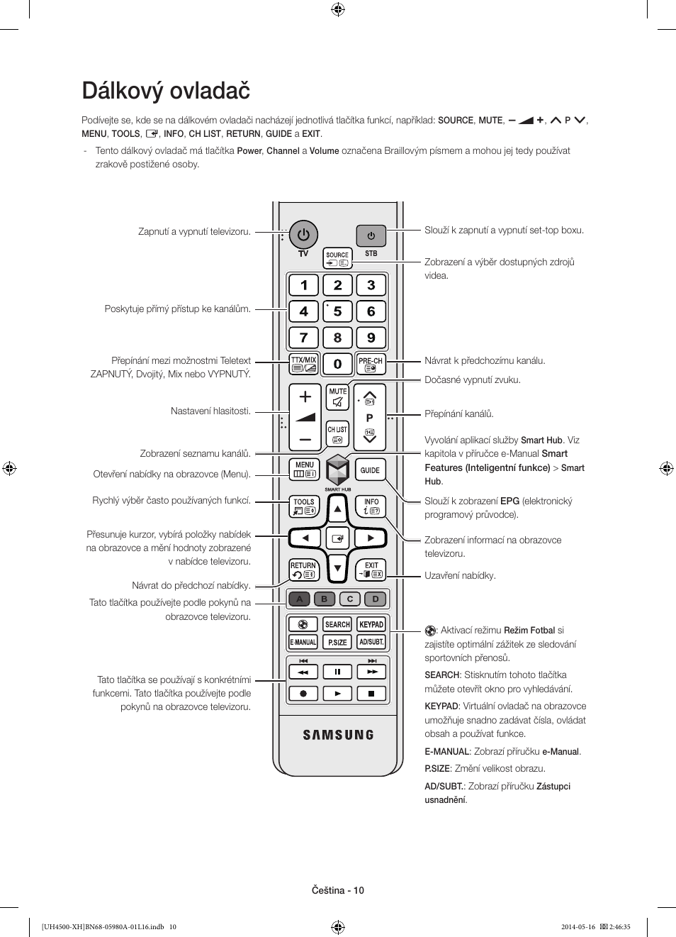 Dálkový ovladač | Samsung UE32H4510AW User Manual | Page 118 / 289