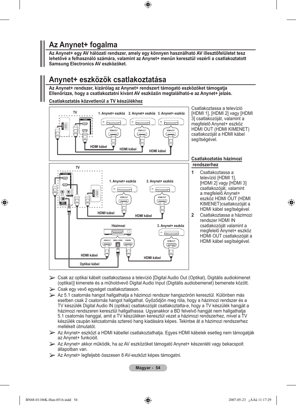 Anynet+ eszközök csatlakoztatása, Az anynet+ fogalma | Samsung LE32M87BD User Manual | Page 116 / 543