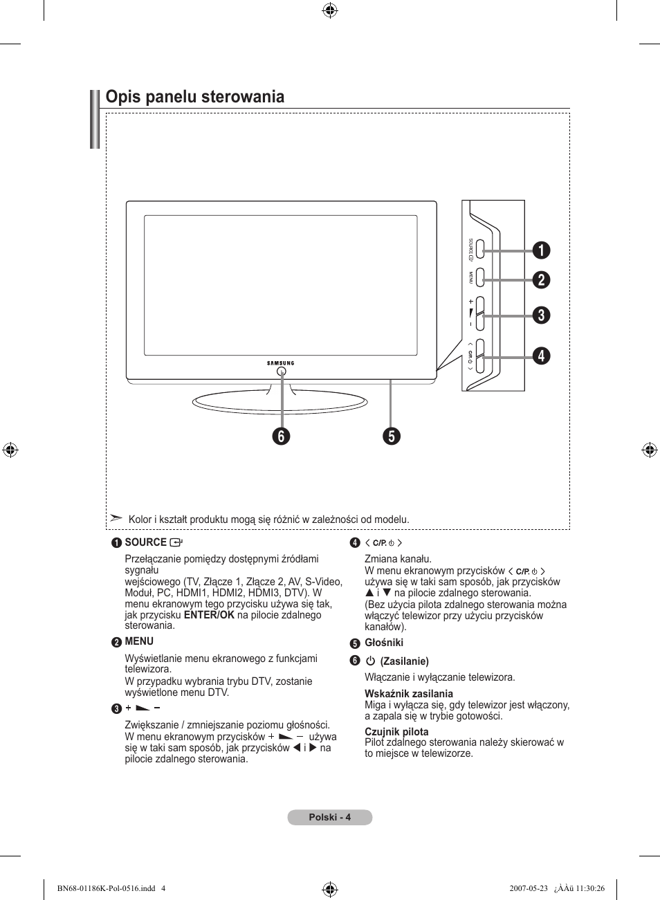 Opis panelu sterowania | Samsung LE32M87BD User Manual | Page 126 / 543