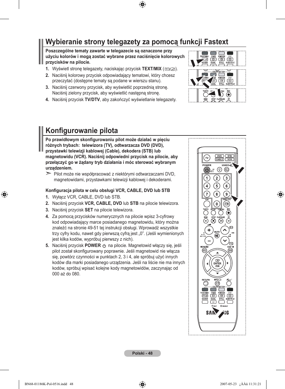 Konfigurowanie pilota | Samsung LE32M87BD User Manual | Page 170 / 543