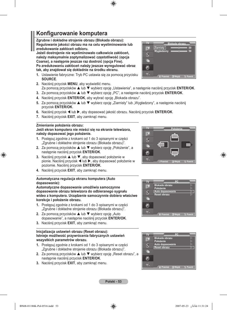 Konfigurowanie komputera | Samsung LE32M87BD User Manual | Page 175 / 543