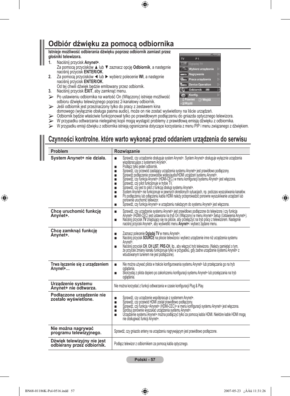 Odbiór dźwięku za pomocą odbiornika | Samsung LE32M87BD User Manual | Page 179 / 543