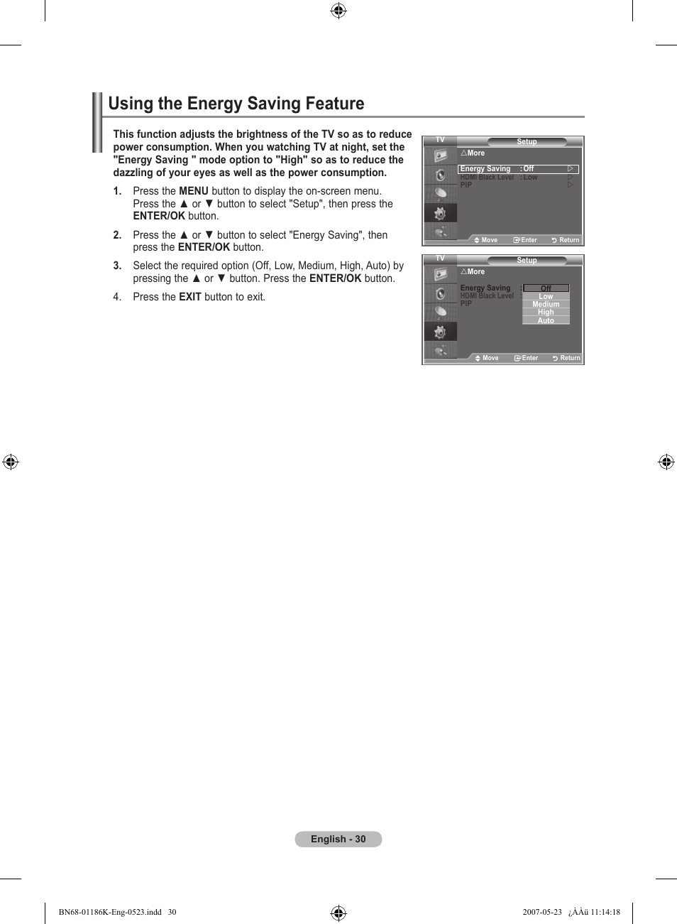 Using the energy saving feature | Samsung LE32M87BD User Manual | Page 32 / 543