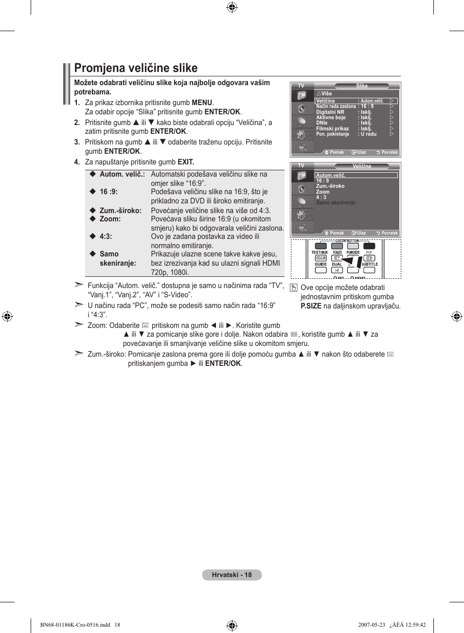 Promjena veličine slike | Samsung LE32M87BD User Manual | Page 320 / 543