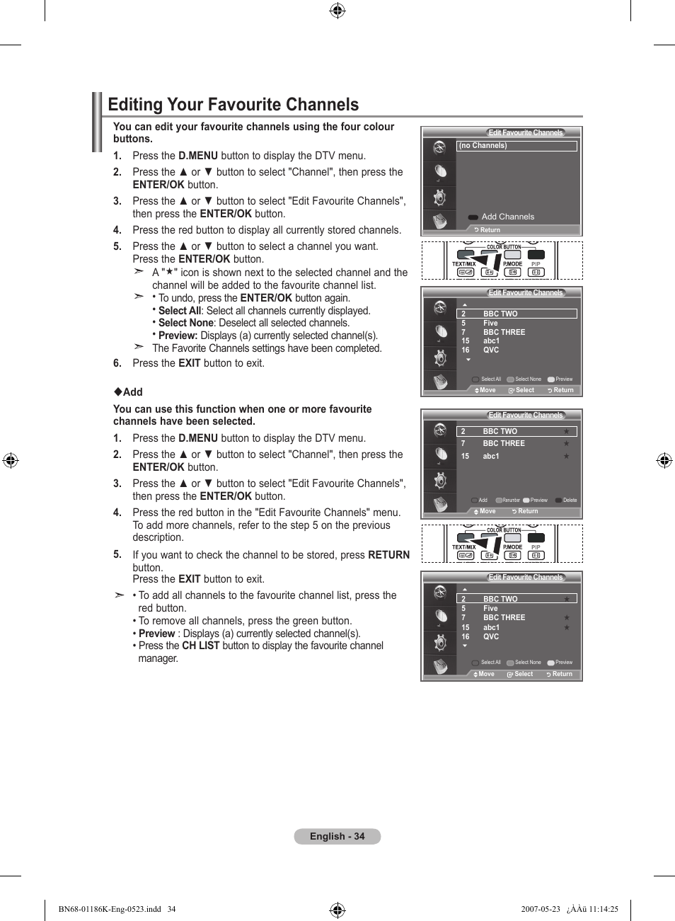 Editing your favourite channels | Samsung LE32M87BD User Manual | Page 36 / 543