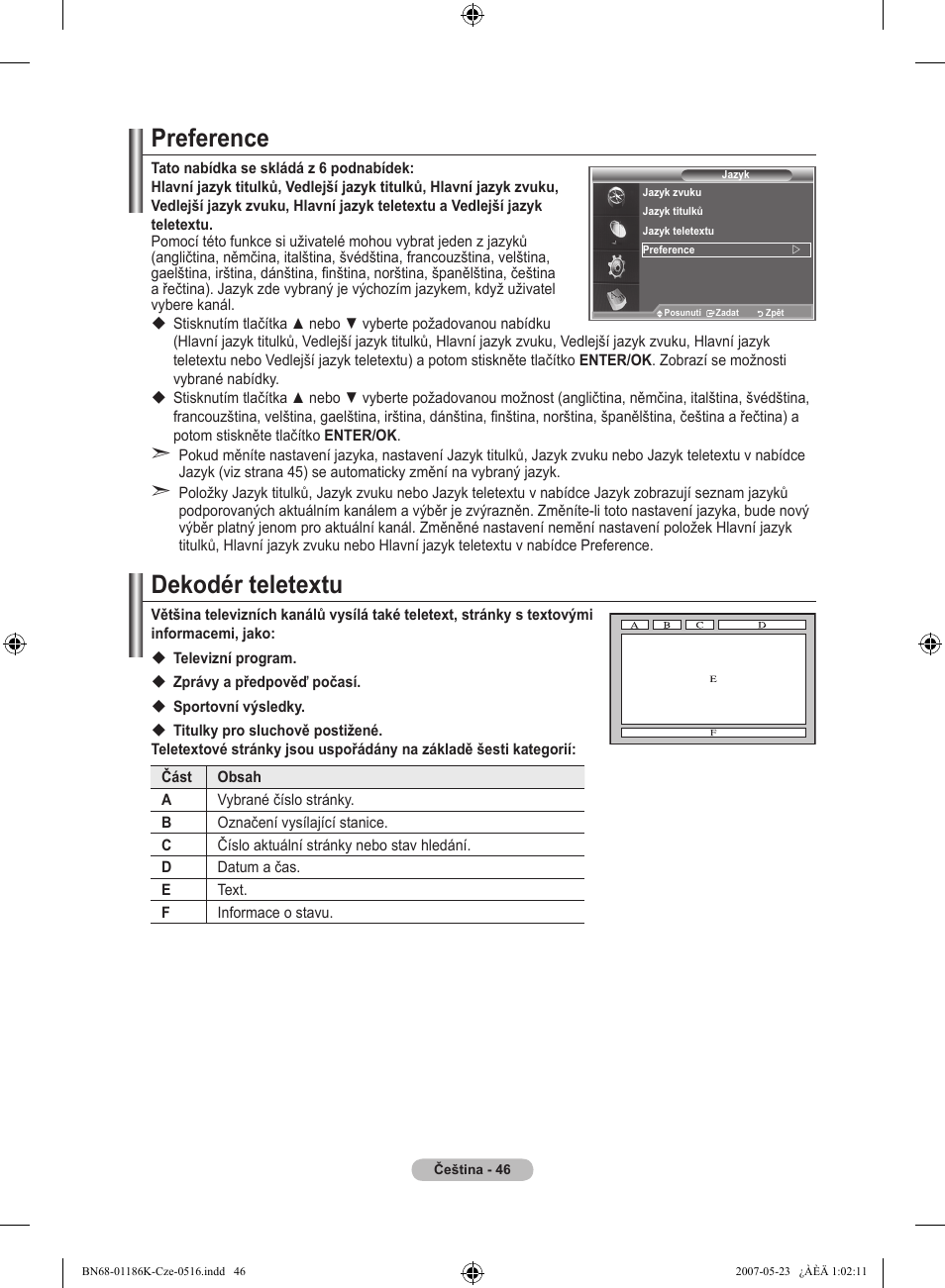 Preference, Dekodér teletextu | Samsung LE32M87BD User Manual | Page 408 / 543