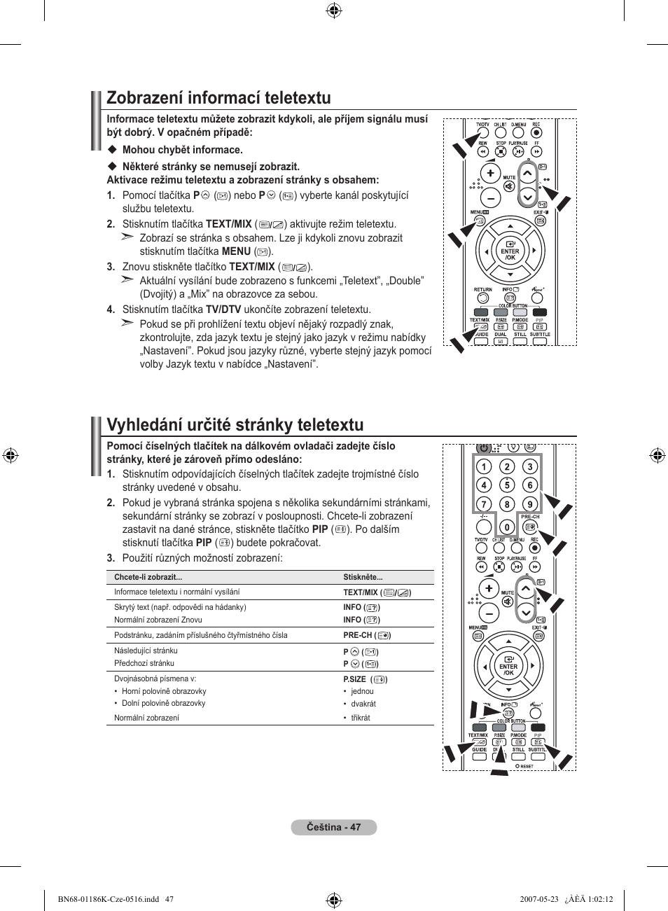 Zobrazení informací teletextu, Vyhledání určité stránky teletextu | Samsung LE32M87BD User Manual | Page 409 / 543