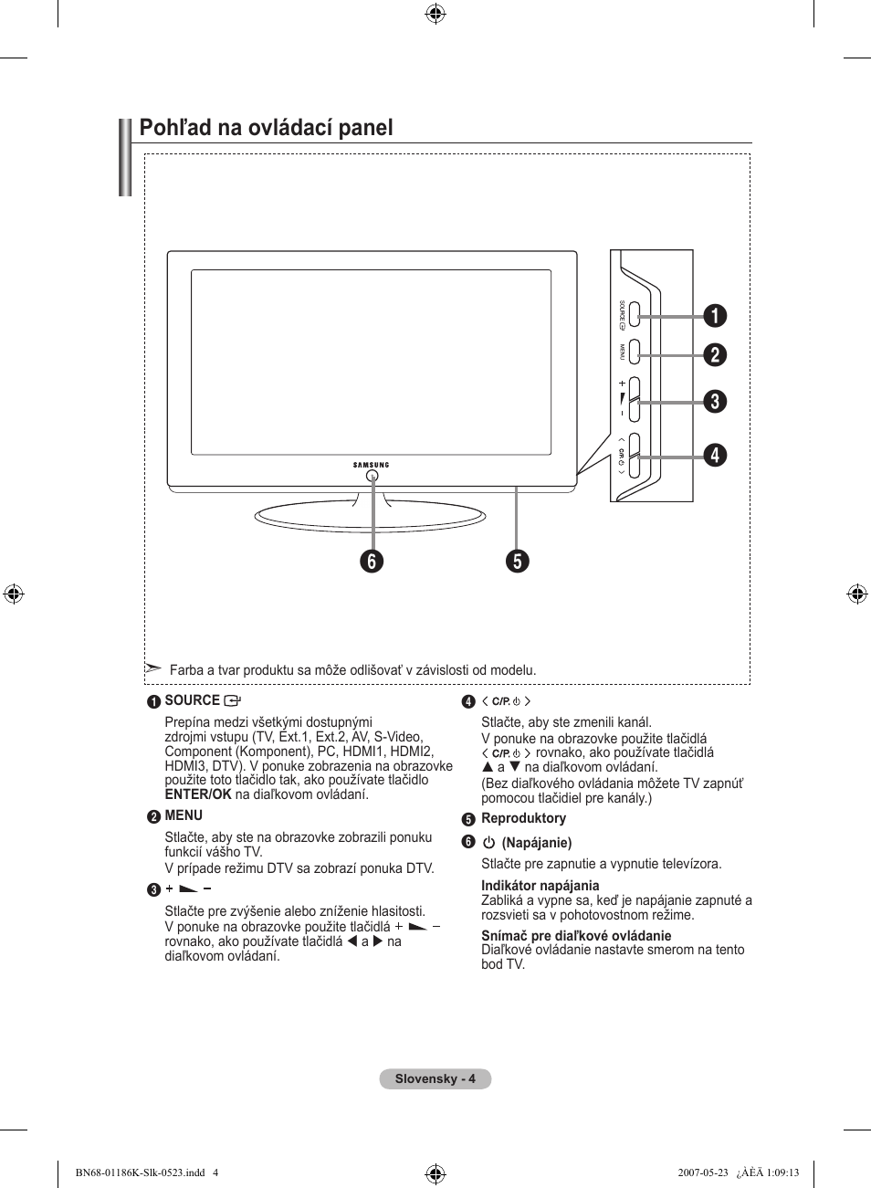 Pohľad na ovládací panel | Samsung LE32M87BD User Manual | Page 426 / 543