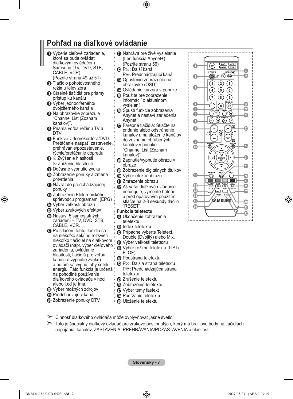 Pohľad na diaľkové ovládanie | Samsung LE32M87BD User Manual | Page 429 / 543