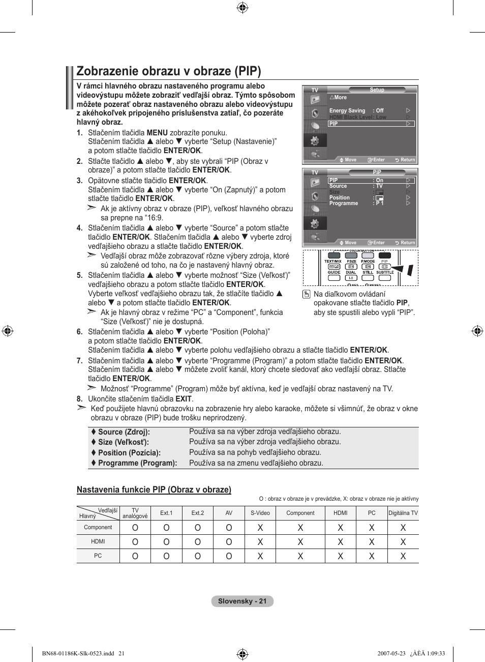 Zobrazenie obrazu v obraze (pip), Nastavenia funkcie pip (obraz v obraze) | Samsung LE32M87BD User Manual | Page 443 / 543