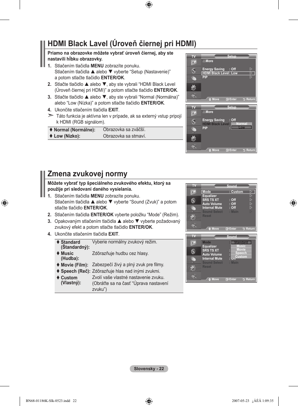 Hdmi black lavel (úroveň čiernej pri hdmi), Zmena zvukovej normy | Samsung LE32M87BD User Manual | Page 444 / 543