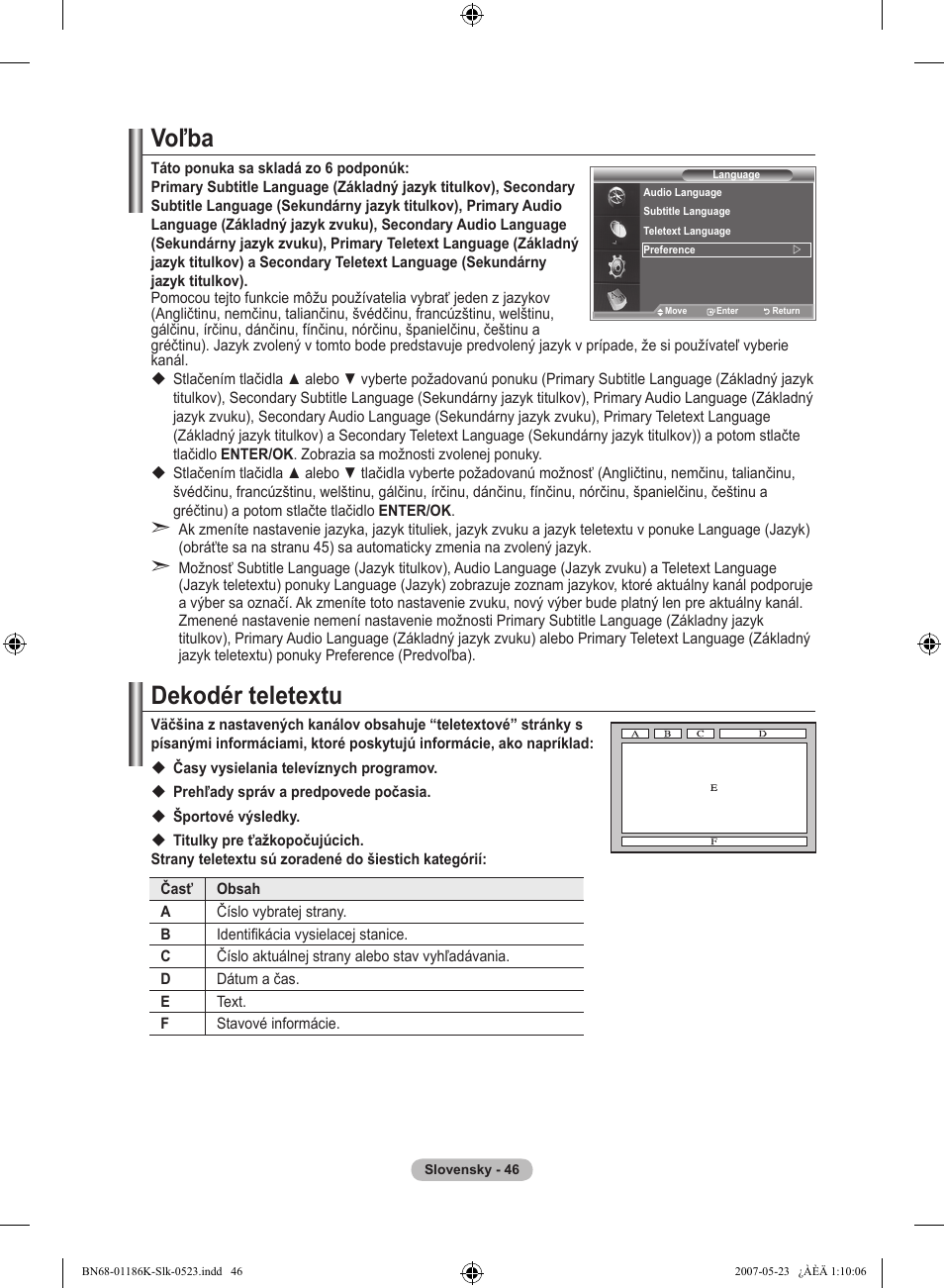 Voľba, Dekodér teletextu | Samsung LE32M87BD User Manual | Page 468 / 543
