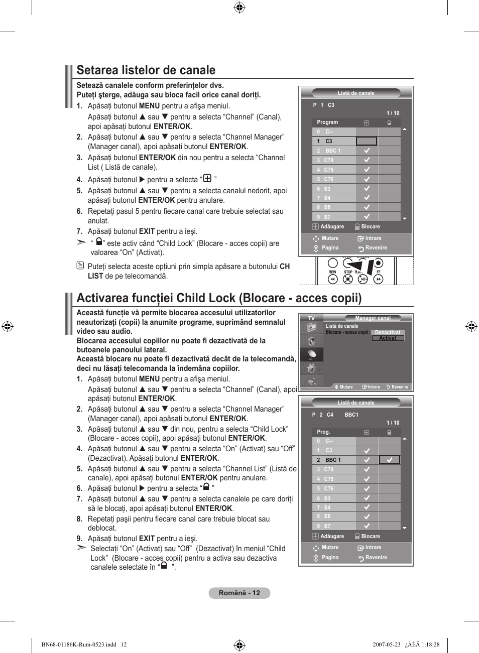 Setarea listelor de canale | Samsung LE32M87BD User Manual | Page 494 / 543