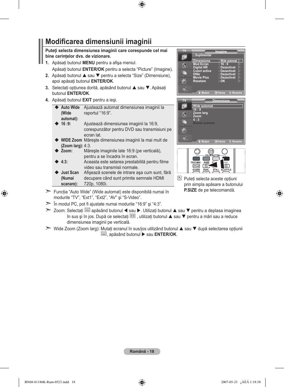 Modificarea dimensiunii imaginii | Samsung LE32M87BD User Manual | Page 500 / 543