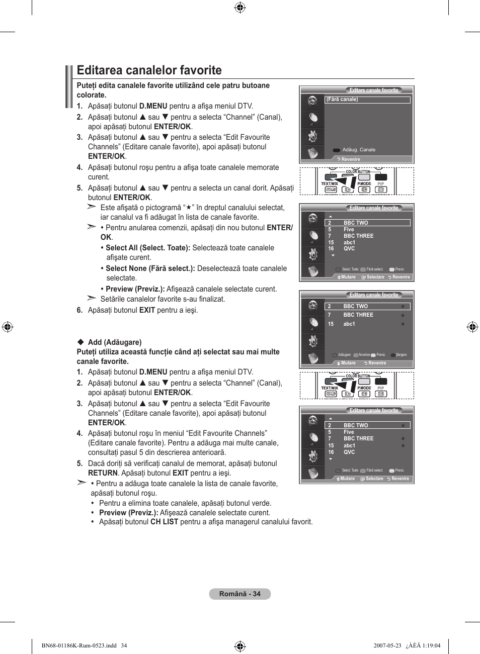 Editarea canalelor favorite | Samsung LE32M87BD User Manual | Page 516 / 543