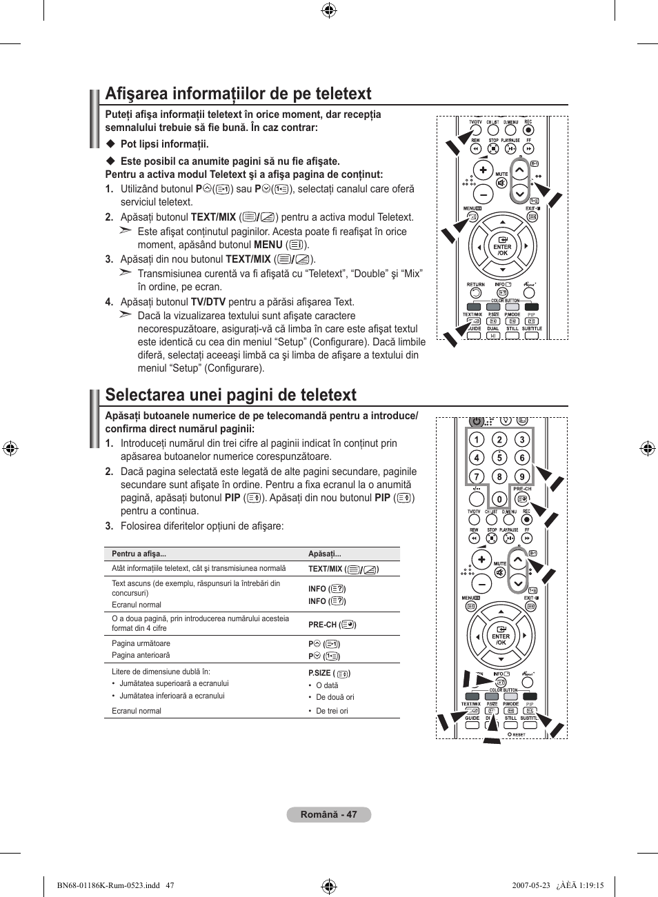 Afişarea informaţiilor de pe teletext, Selectarea unei pagini de teletext | Samsung LE32M87BD User Manual | Page 529 / 543