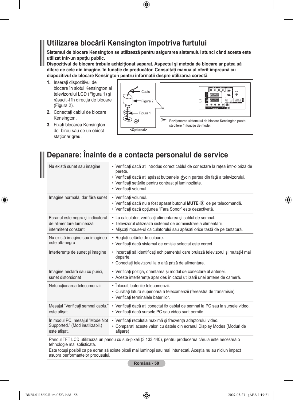 Utilizarea blocării kensington împotriva furtului | Samsung LE32M87BD User Manual | Page 540 / 543