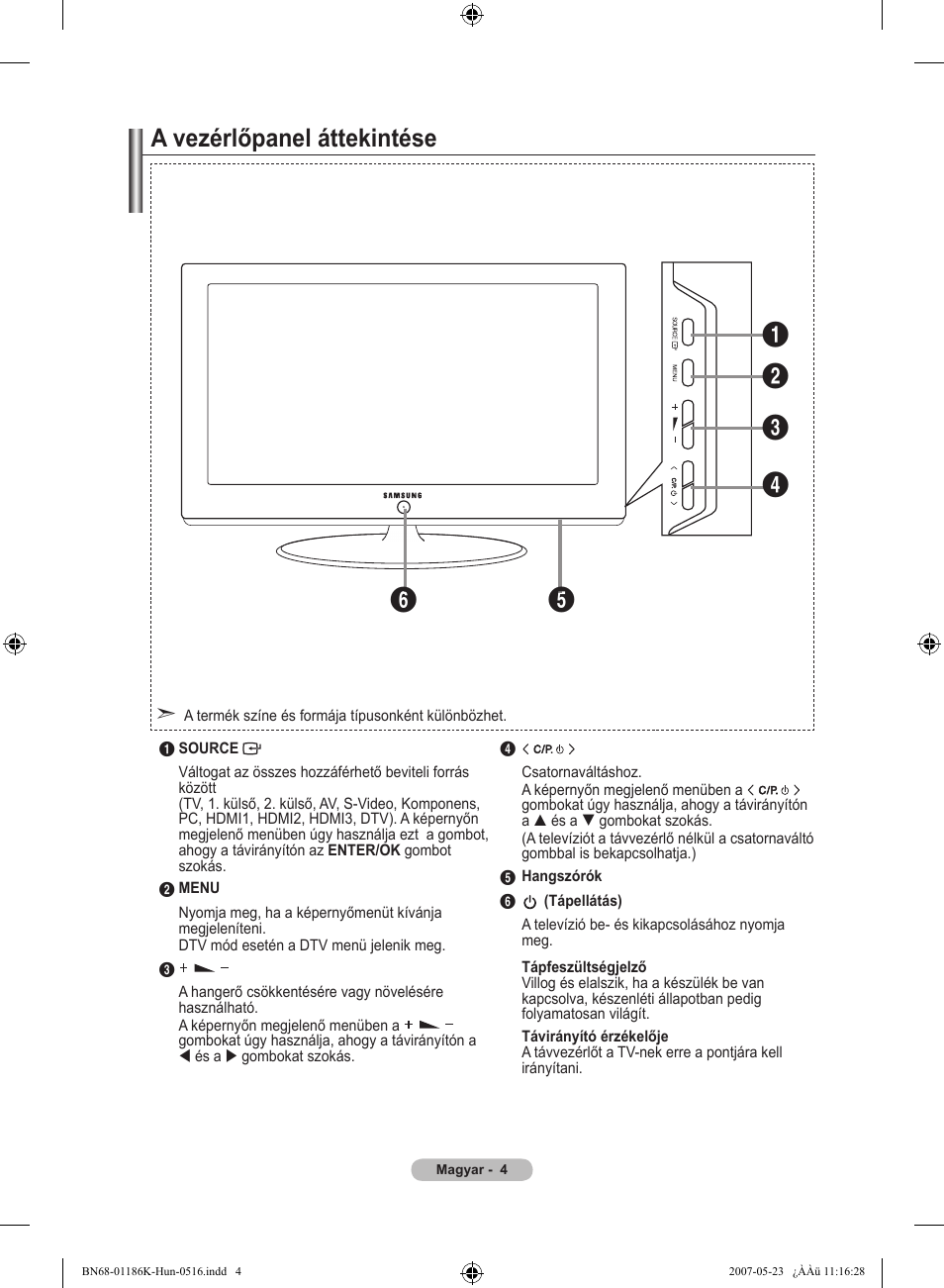 A vezérlőpanel áttekintése | Samsung LE32M87BD User Manual | Page 66 / 543