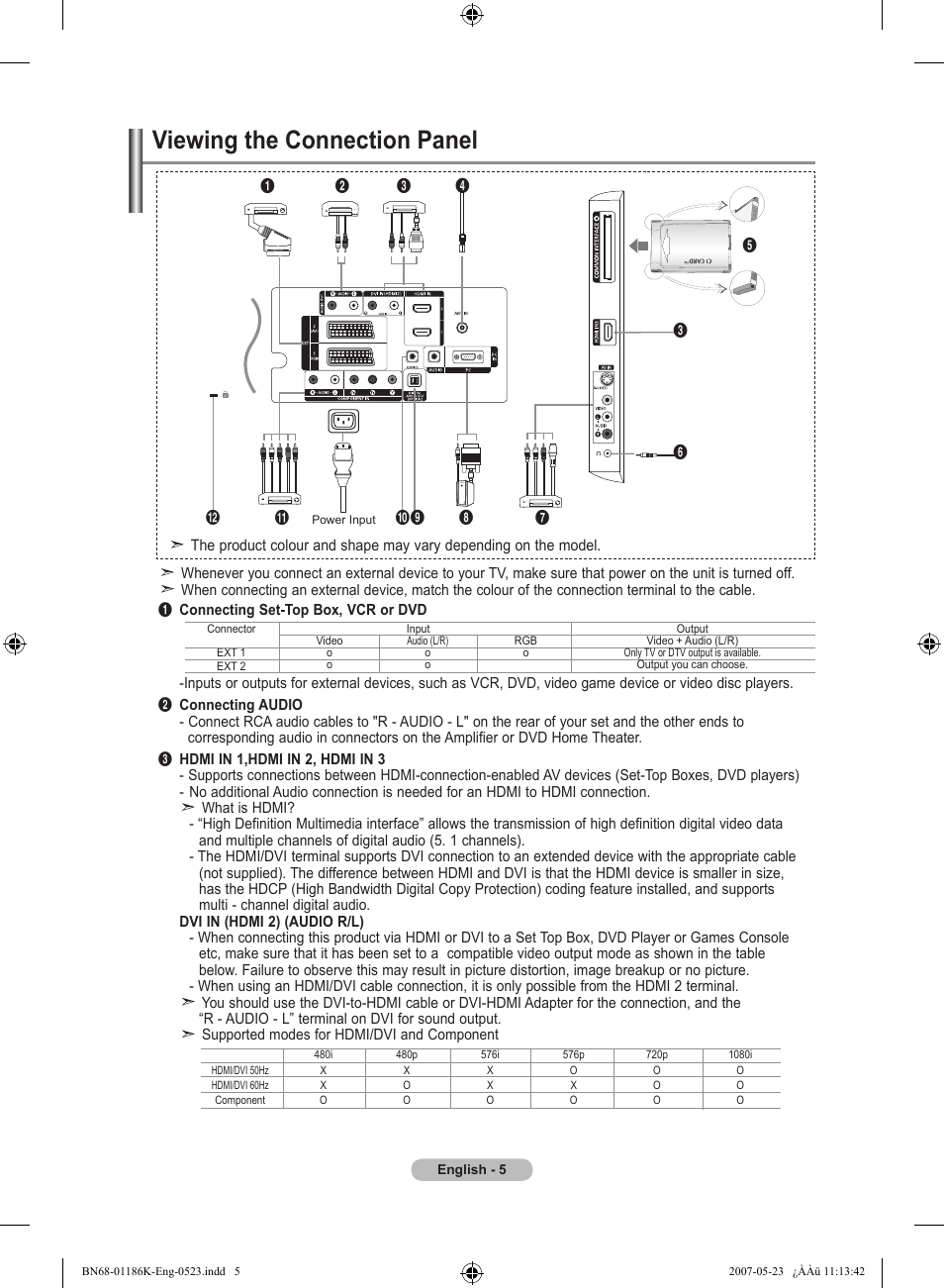 Viewing the connection panel | Samsung LE32M87BD User Manual | Page 7 / 543