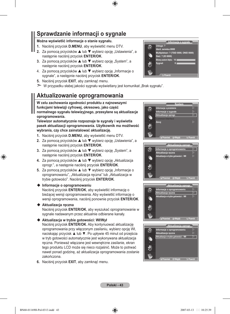 Sprawdzanie informacji o sygnale, Aktualizowanie oprogramowania | Samsung LE26R87BD User Manual | Page 158 / 507