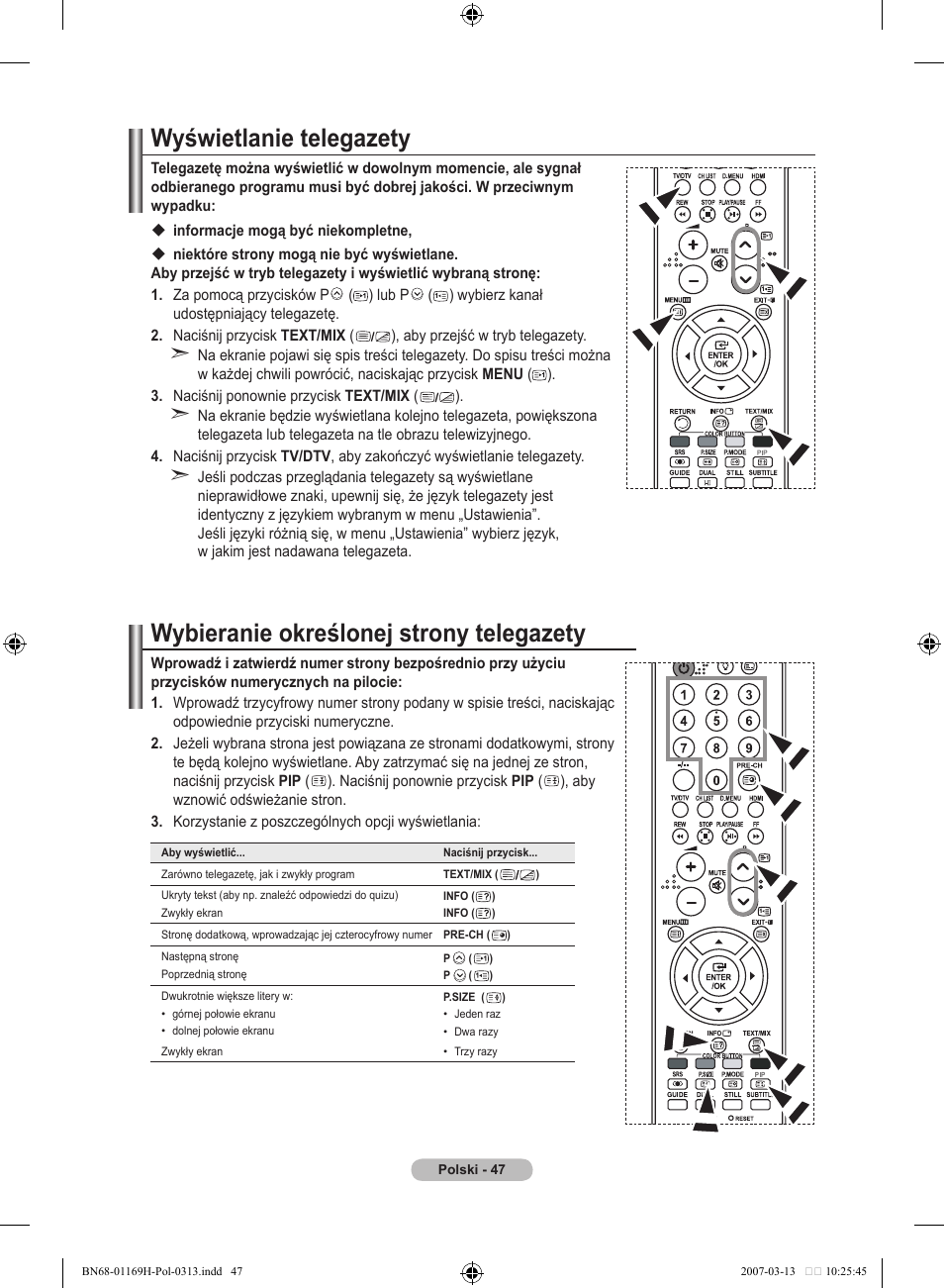 Wyświetlanie telegazety, Wybieranie określonej strony telegazety | Samsung LE26R87BD User Manual | Page 162 / 507