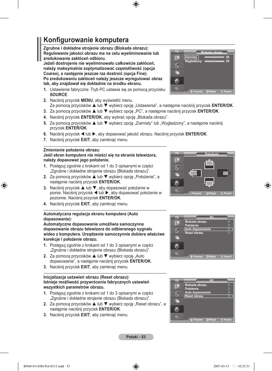 Konfigurowanie komputera | Samsung LE26R87BD User Manual | Page 168 / 507