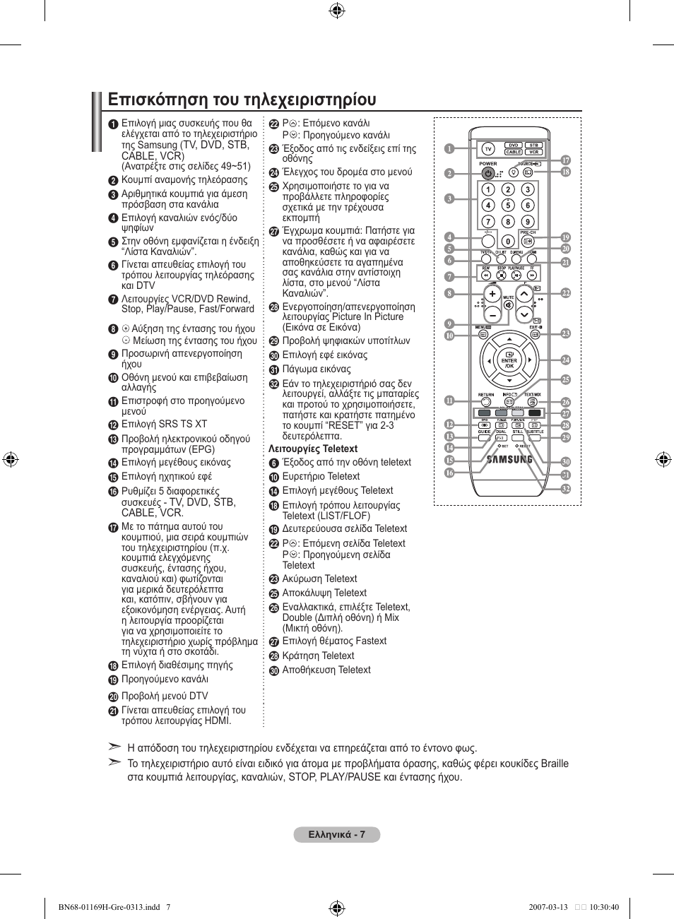 Επισκόπηση του τηλεχειριστηρίου | Samsung LE26R87BD User Manual | Page 178 / 507