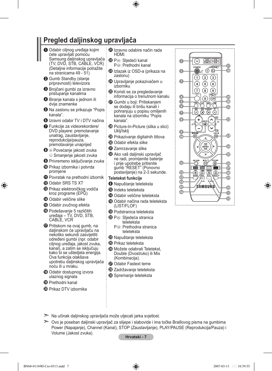 Pregled daljinskog upravljača | Samsung LE26R87BD User Manual | Page 290 / 507