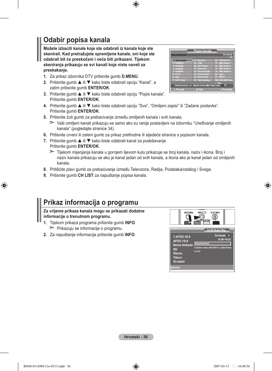 Odabir popisa kanala, Prikaz informacija o programu | Samsung LE26R87BD User Manual | Page 319 / 507