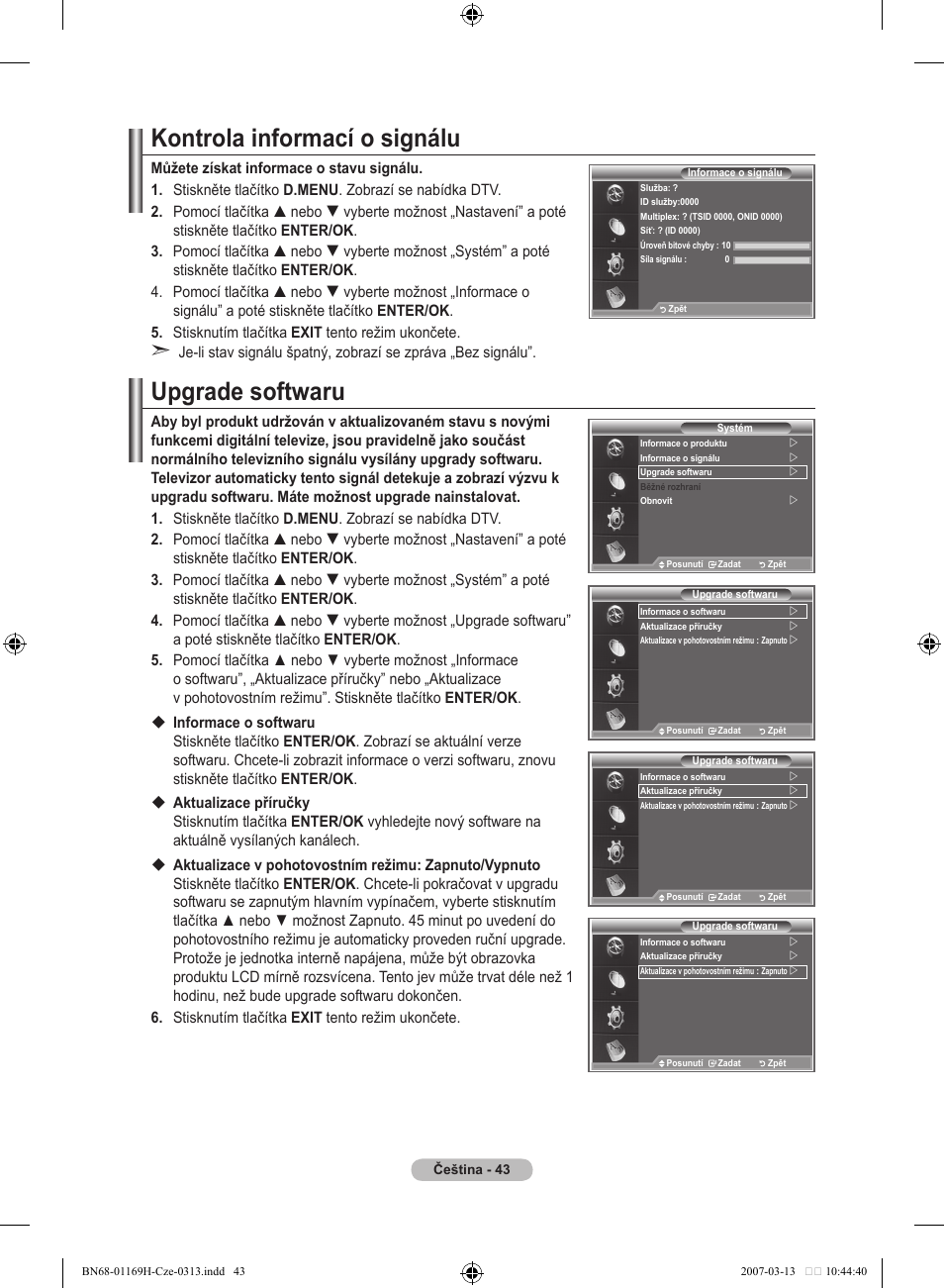 Kontrola informací o signálu, Upgrade softwaru | Samsung LE26R87BD User Manual | Page 382 / 507