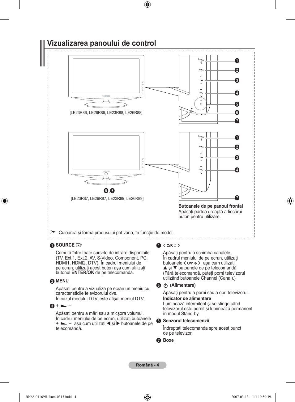 Vizualizarea panoului de control | Samsung LE26R87BD User Manual | Page 455 / 507