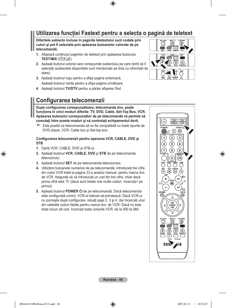 Configurarea telecomenzii | Samsung LE26R87BD User Manual | Page 499 / 507