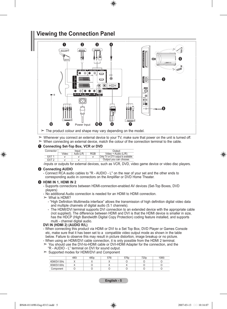 Viewing the connection panel | Samsung LE26R87BD User Manual | Page 7 / 507