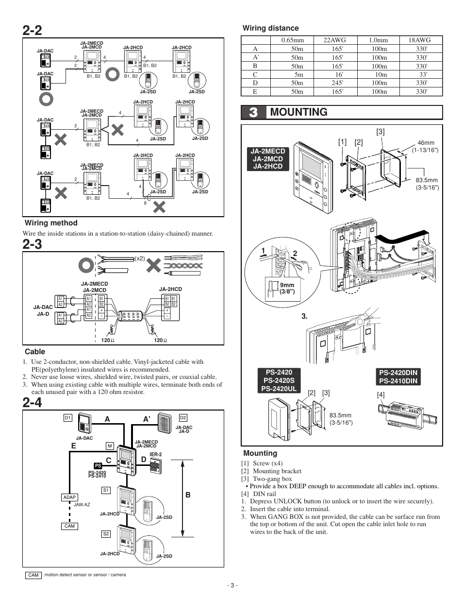 Mounting | Aiphone Ja-2hcd User Manual | Page 3 / 12