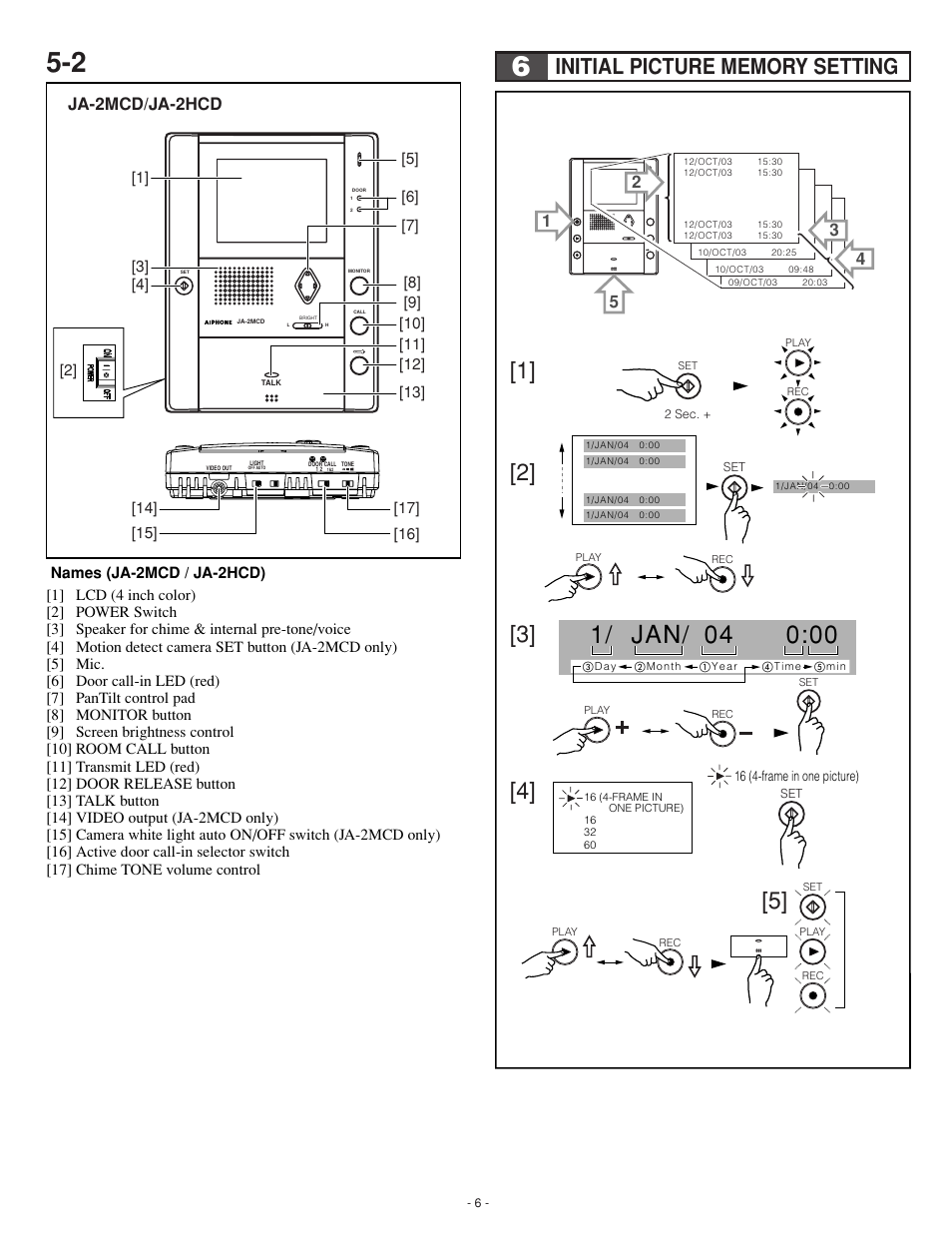 Ja-2mcd/ja-2hcd | Aiphone Ja-2hcd User Manual | Page 6 / 12