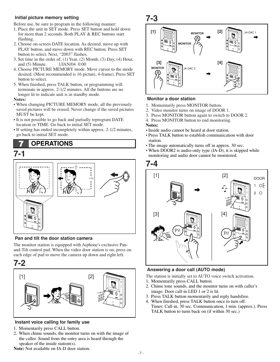 Operations | Aiphone Ja-2hcd User Manual | Page 7 / 12
