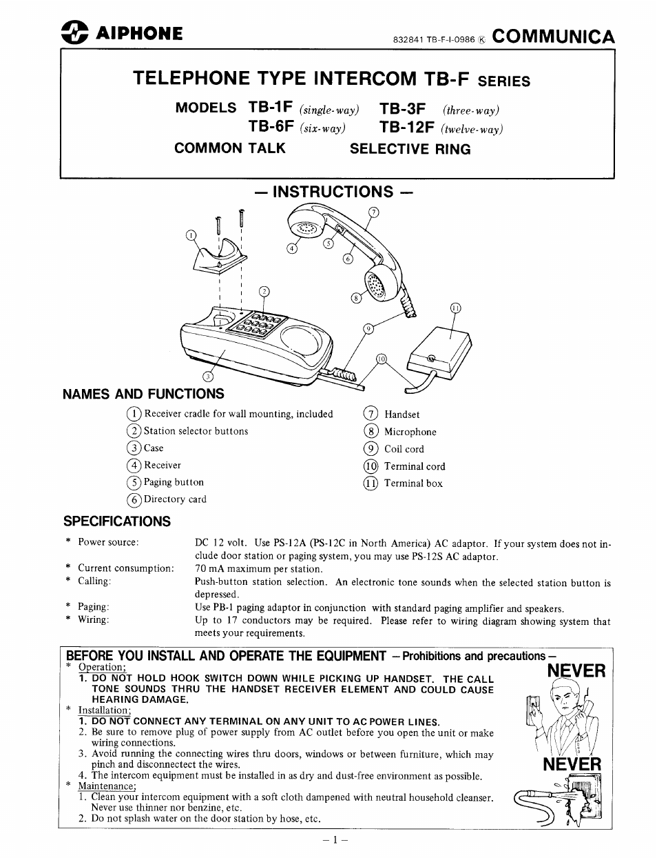 Aiphone TB-3F User Manual | 8 pages