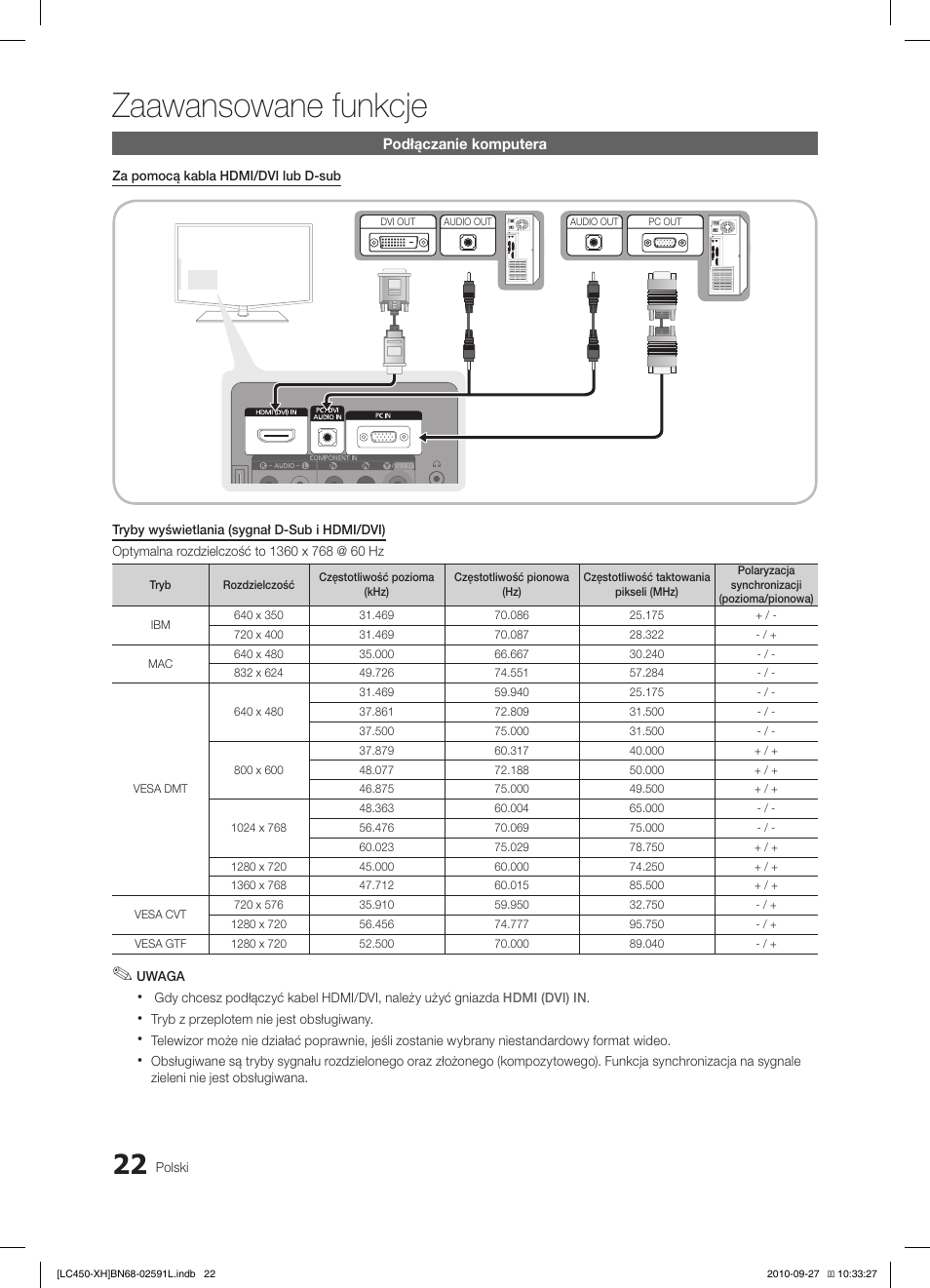 Zaawansowane funkcje | Samsung LE22C450E1W User Manual | Page 102 / 401