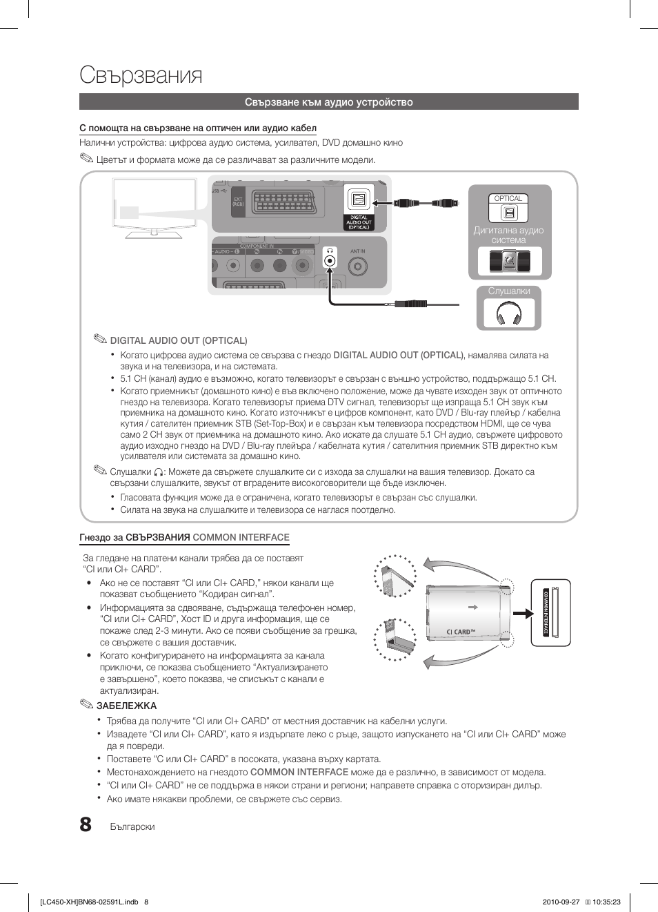 Свързвания | Samsung LE22C450E1W User Manual | Page 168 / 401